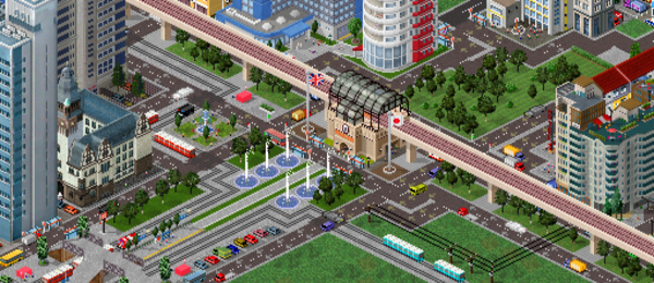 This is the first hub of town. Transferring between 3 lines, and also at a major intersection. Just look at the busy roads, and the track smoooothhhhlyy glide along the top. This is why we build up! It's neater...