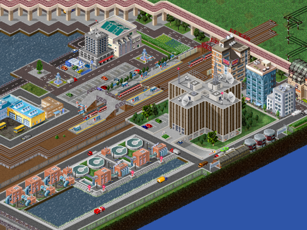 The ‘Metropolitan Organization for Plumbing : MOP’ headquarter and the correspondent train &amp; Grav- train station.