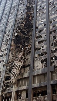 9/11 aftermath. Some steel from the South Tower is visible in the gash.