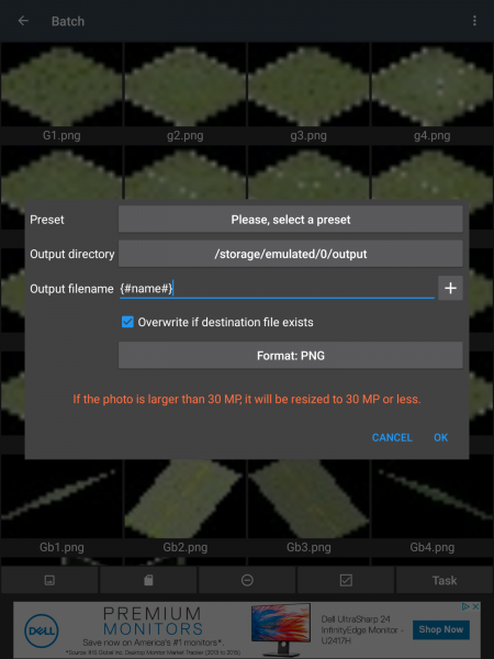Select preset.  This you do with the single image beforehand to see if it's what you want.
