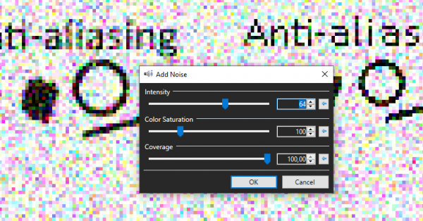 As you can see, the chosen noise settings make it so that the drawing is littered with many colorful spots. Ugly! :P